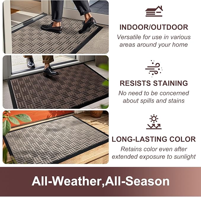 Mibao Front Door Mat, Heavy Duty Durable Welcome Mat for Outdoor Indoor, Dirt Trapper Waterproof Super Absorbent Door Mat for Entryway Outside Patio Porch, 73" x 46", Coffee
