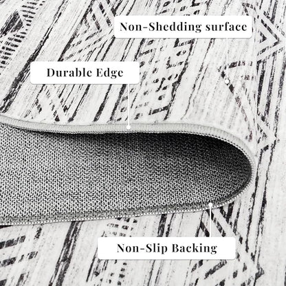 3x18 Washable Kitchen Runner Rug: Modern Moroccan Runners for Hallway Soft Non Slip Rugs with Rubber Backing Low Pile Thin Waterproof Floor Carpet for Entryway Bedroom Bathroom Indoor 3x18 Grey