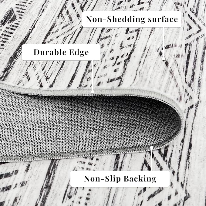 2x8 Washable Kitchen Runner Rug: Modern Moroccan Runners for Hallway Soft Non Slip Rugs with Rubber Backing Low Pile Thin Waterproof Floor Carpet for Entryway Bedroom Bathroom Indoor 2x8 Grey