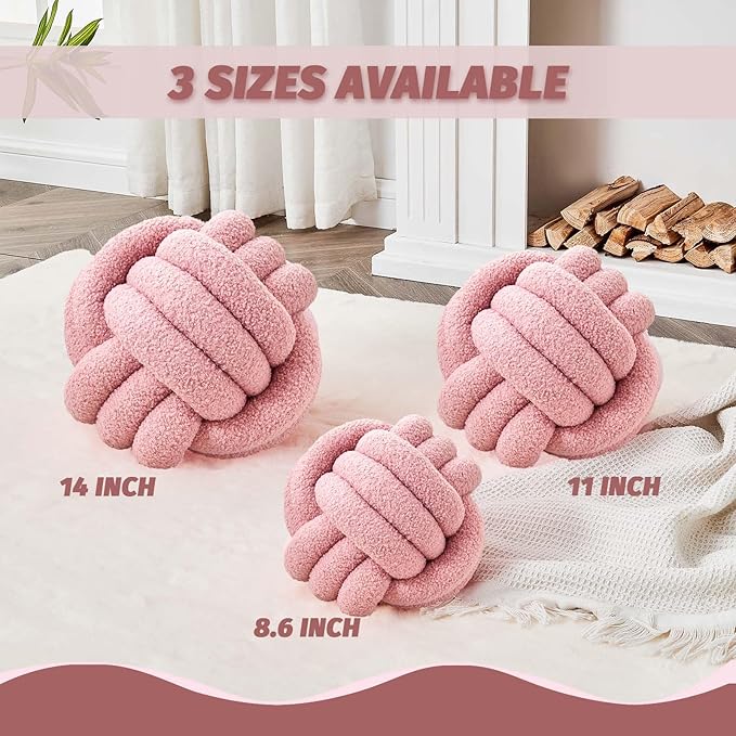Uvvyui Knot Pillow Ball, Soft Home Decorative Round Throw Pillow, Handmade Knotted Plush Pillow, Round Boucle Pillow Cushion (8.6 Inches Blush Pink)