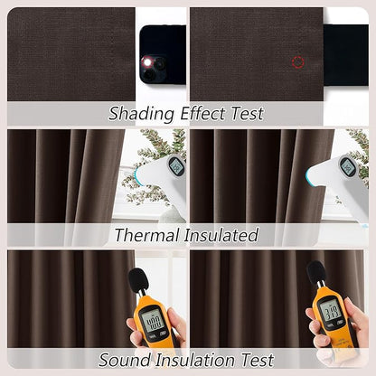 Guken Brown 100% Blackout Curtains 63 Inch Length 2 Panels Set for Living Room Bedroom Back Tab Thermal Insulated Black Out Linen Drapes Room Darkening Window Curtains 52 Inches Width