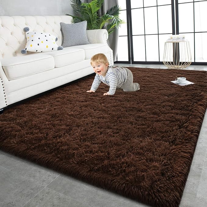 TWINNIS Super Soft Shaggy Rugs Fluffy Carpets, 6x9 Feet, Indoor Modern Plush Area Rugs for Living Room Bedroom Kids Room Nursery Home Decor, Upgrade Anti-Skid Rectangular Fuzzy Rug, Brown