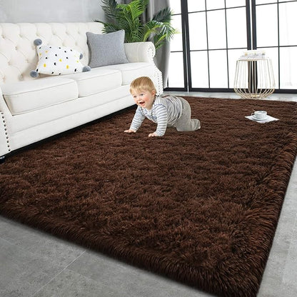 TWINNIS Super Soft Shaggy Rugs Fluffy Carpets, 5x8 Feet, Indoor Modern Plush Area Rugs for Living Room Bedroom Kids Room Nursery Home Decor, Upgrade Anti-Skid Rectangular Fuzzy Rug, Brown