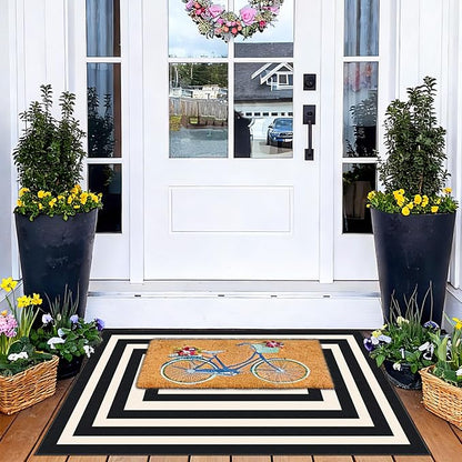 Front Door Mat Outside Entrance - 2x3 Modern Non-Slip Washable Doormat Indoor Outdoor Entrance Black White Geometric Striped Rug Small Throw Rugs for Entryway Bedroom Kitchen Front Porch Decor