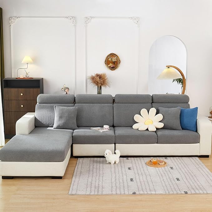 Couch Covers for 2 Cushion Sofa Pet Friendly Couch Cushion Covers Universal Sofa Covers Washable Stretch Slipcovers for Sectional Sofa (Texture Gray,Large Double Seat Cover)