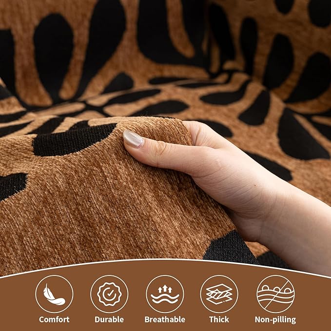 HANDONTIME Boho Couch Cover Geometric Striped Pet Covers for Couches and Sofas Copper Brown and Black Dog Cover for Couch Pet Friendly Chenille Sectional Sofa Covers for Pets Washable, 71" X 118"