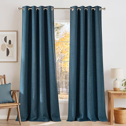 NICETOWN Faux Linen Stone Blue Blackout Curtains 84 inches Long for Living Room - Privacy Panels for Bedroom, Modern Farmhouse Style Easy Care Grommet Top, 2 Panels, W52 by L84