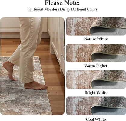 3x20 Washable Kitchen Runner Rug: Modern Abstract Runners for Hallway Soft Non Slip Rugs with Rubber Backing Low Pile Thin Floor Carpet for Entryway Bedroom Bathroom Bedside Indoor(Brown/Brick,3x20)