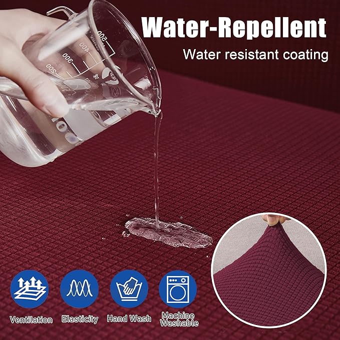 Water Resistant Sofa Seat Cushion Covers Removable Sofa Seat Covers for Dogs, Washable Elastic Loveseat Cushion Slipcovers for Kids and Pets, Christmas Decor (Medium, Wine)