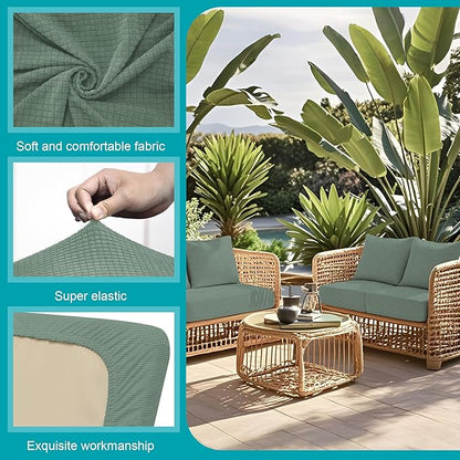 14Pcs Stretch Patio Cushion Covers,Outdoor Couch Covers Replacement,Outdoor Couch & Sofa Slipcovers,for Patio Furniture Cushion Covers,Washable Reusable Furniture Protector (Cyan,Cover Only)