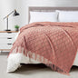 BOURINA Coral Pink Throw Blanket 50 x70 Inches Jacquard Argyle Throw Textured Solid Soft Throws and Blankets for Sofa or Bed Knitted Decorative Blanket