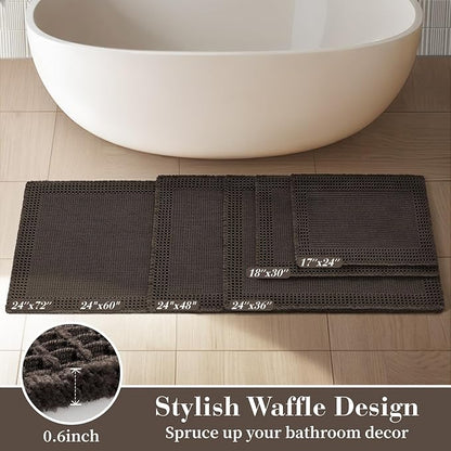 RESARE Waffle Bathroom Runner Rugs, Super Absorbent Bath Mat Non Slip Washable Quick Dry, Upgraded Ultra Soft Boho Bath Rugs with Tassels for Hallway Bedroom Laundry Room, 20"x32" Chocolate Brown