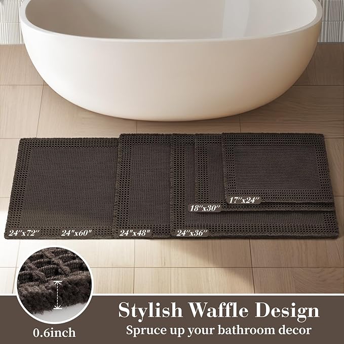 RESARE Waffle Bath Mat for Bathroom, Super Absorbent Bathroom Rugs Non Slip Machine Washable, Ultra Soft Quick Dry Boho Bath Rugs with Tassels for Floor, Upgraded Bordered Design, 24"x36" Chocolate