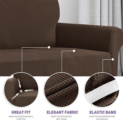 ZNSAYOTX Super Stretch Couch Cover Love Seat Sofa Covers for Living Room Dogs Pet Friendly Furniture Protector Spandex Loveseat Slipcovers with Anti Slip Foam Sticks (Coffee, Loveseat)
