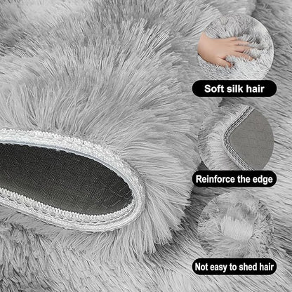Large Area 8x10ft Carpet Tie-Dyed Grey Washable and Fluffy for Girls' Bedroom Bedside Rug