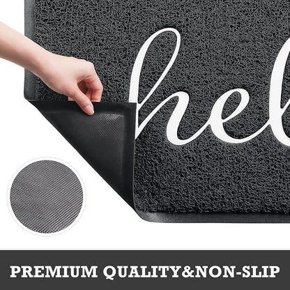 CozyBounty Door Mat Hello Mats Outdoor Indoor Non-Slip Doormat for Entryway Low-Profile Floor Mat for Yard, Garage, High Traffic Areas (32"x20", Black)