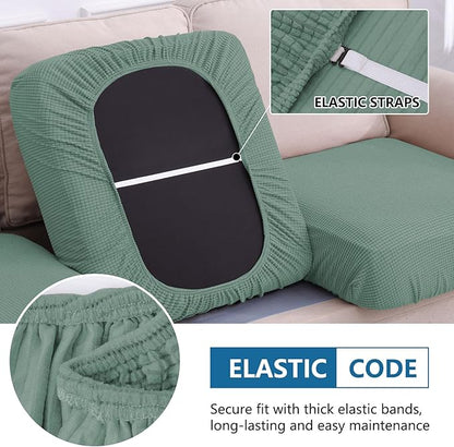 hyha Waterproof Couch Cushion Covers for Pets, Non Slip Sofa Seat Cover for Dogs Washable, Soft Thick Stretch Jacquard Fabric, Sofa Slipcovers with Elastic Bottom (1 Piece for Large, Green)