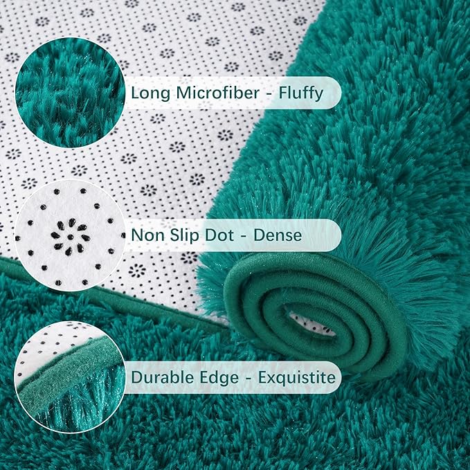 Chicrug Soft Runner Rug for Bedroom Living Room Plush Fluffy Rug 2x6 Feet, Shag Furry Runner Rug Carpet Non Shedding for Nursery Children Kids Girls Room Home Decorative, Teal