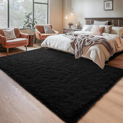 Chicrug Soft Area Rugs for Bedroom Living Room Plush Fluffy Rug 9x12 Feet, Shag Furry Area Rug Carpet Non Shedding for Nursery Children Kids Girls Room Home Decorative, Black