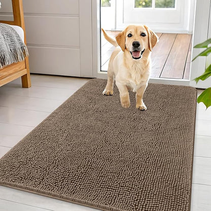 OLANLY Dog Door Mat for Muddy Paws 44x32, Absorbs Moisture and Dirt, Absorbent Non-Slip Washable Doormat, Quick Dry Chenille Mud Mat for Dogs, Entry Indoor Entryway Carpet for Inside Floor, Tan