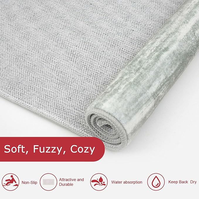 KOZYFLY Small Area Rug 2x3 Rug Entryway Rugs Modern Abstract Indoor Non-Slip Machine Washable Rug Grey Green, Dining Room Rug with Soft Low Pile for Living Room Bath Office Small Carpet Floor Mats
