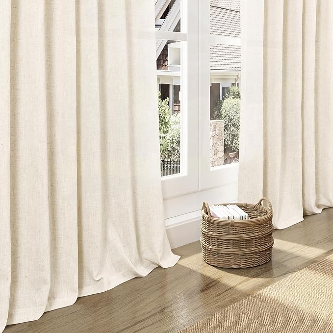 Warm Beige Linen Curtains 63 Inches Long 2 Panel Sets for Living Room Bedroom Rod Pocket Back Tab Light Filtering Drape for Kitchen Window Short Protect Privacy Curtain Modern Farmhouse Decor 52x63