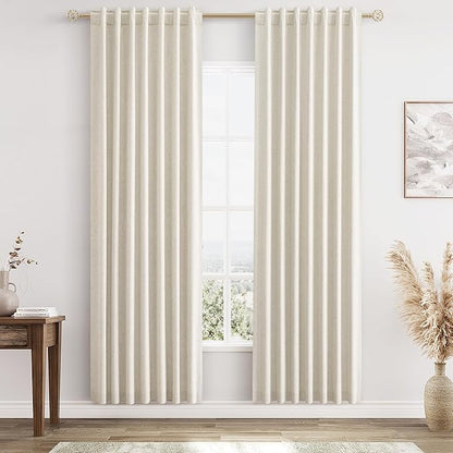 Guken 100% Blackout Linen Curtains 80 Inch Length 2 Panels Set for Living Room Bedroom Back Tab Thermal Insulated Black Out Drapes Room Darkening Farmhouse Window Curtains 80 Inches Long