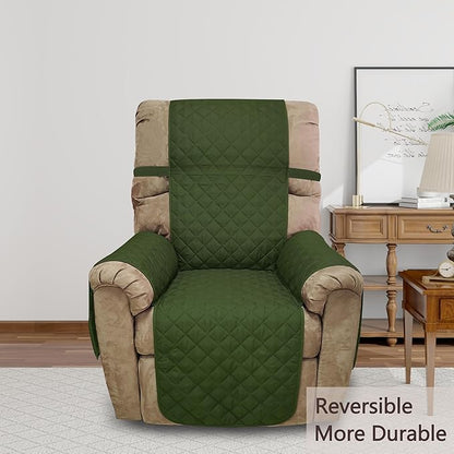Recliner Chair Covers Reversible Sofa Cover Couch Cover for Pets Lazy Boy Furniture Protector(28''Recliner,Huntergreen/Sage)
