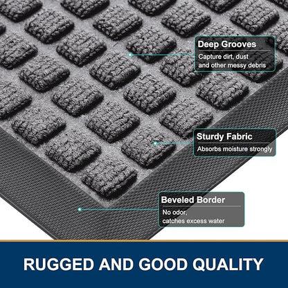 Smiry Front Door Mat Outside Entrance, Heavy Duty Natural Rubber Doormat, Non Slip, Trap Dirt and Moisture, Easy Clean, Low Profile Welcome Floor Mats for Indoor Outdoor Entry, 47x32 Inch, Mix Grey