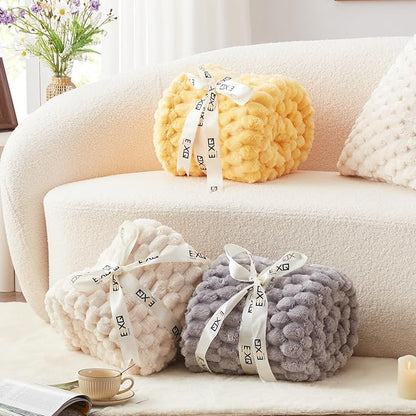 EXQ Home Fleece Throw Blanket for Couch and Bed, 3D Imitation Large Turtle Shell Jacquard Decorative Blankets, Plush Lightweight Fuzzy Flannel Blanket Suitable for All Seasons (50"×60",Beige)