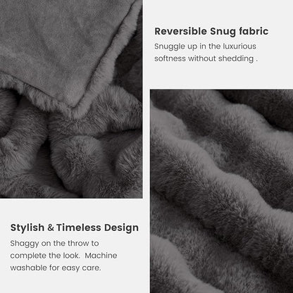 Cozy Bliss Faux Fur Bubble Throw for Couch, Fuzzy Soft Plush Thick Blanket for Sofa Bed Gift, 50x60 Inches Charcoal Grey