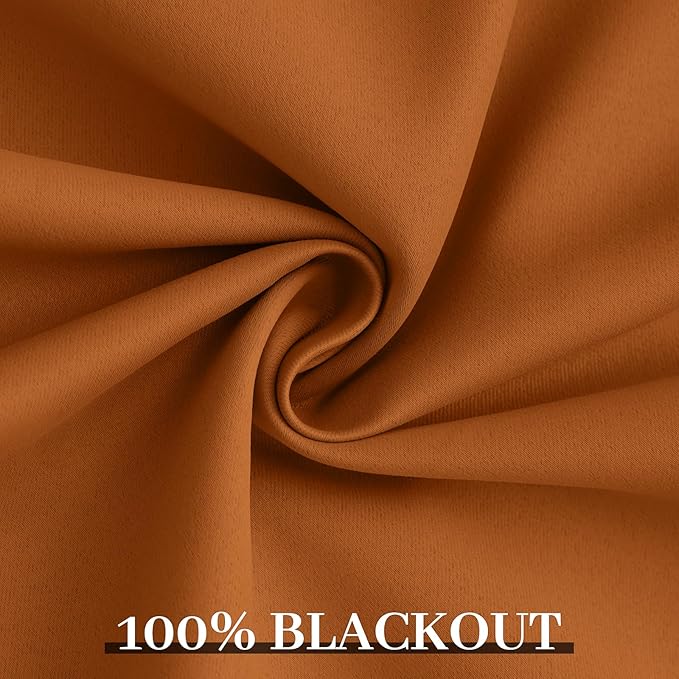 Yakamok Room Darkening 100% Blackout Curtains Grommet Window Treatments with 2 Thick Layers-Burnt Orange Thermal Insulated Drapes Set of 2 Panels for Bedroom Living Room 52 Inches by 63 Inches Length