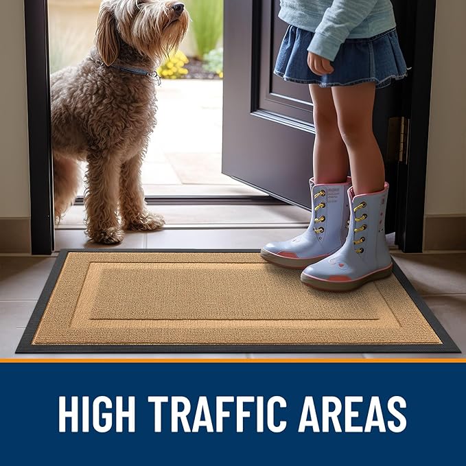 OLANLY Front Door Mat Indoor Outdoor Entrance, Waterproof All-Season, All-Weather Doormat, Sturdy Natural Rubber, Low Profile, Easy Clean Patio Porch Entryway Mat, 71x23, Butter Yellow