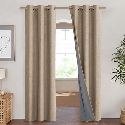NICETOWN Burlap Vintage Open Linen Weave Flax Thermal Curtains, 100% Blackout Curtains 84" Long for Dining Room, Soundproof Window Treatment Drapes for Hall Room, 42" Wide Per Panel, Set of 2