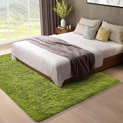 Ophanie Green Rugs for Living Room 5x8, Grass Shag Fluffy Large Fuzzy Plush Soft Carpets, Floor Shaggy Area Rugs for Bedroom, Carpet for Kids Boys Girls Dorm Nursery Home Decor Aesthetic