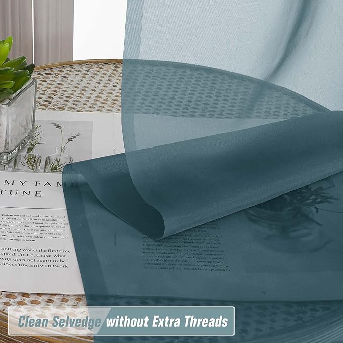 Dusty Blue Sheer Curtains 90 Inches Long 2 Panels, Light Filtering Solid Sheer Curtains for Bedroom Living Room, Lightweight Soft Airy Voile Sheer Drapes, Dual Rod Pocket, 2x42Wx90L Inches