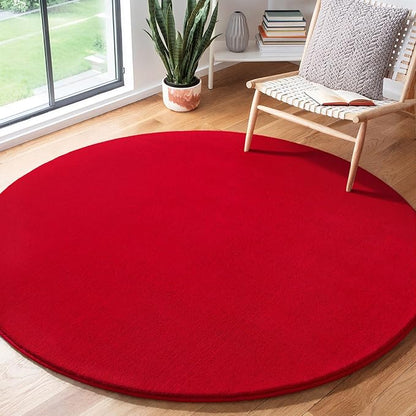 Amearea Red Round Area Rugs 5ft Washable Circle Rugs for Bedroom Living Room, Fluffy Indoor Thickened Memory Foam Rug, Non Slip Minimalist Circular Carpet for Kids Boys Girls Dorm Nursery Room Decor