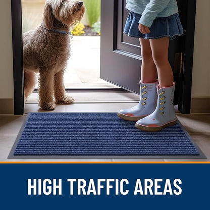 OLANLY Front Door Mat Indoor Outdoor Entrance, Waterproof Heavy Duty Doormat, Fade Resistant, Low Profile, Easy Clean Patio Porch Welcome Floor Mats for Entry, 59x35, Blue