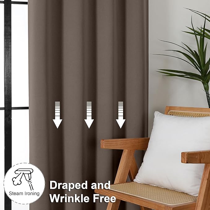 Simplebrand Ava Brown Blackout Curtains for Bedroom 90 Inches Long 2 Panels Set, Solid Privacy Energy Saving Living Room Window Treatment Curtains Blackout Drapes, W40 x L90 Inch, Brown