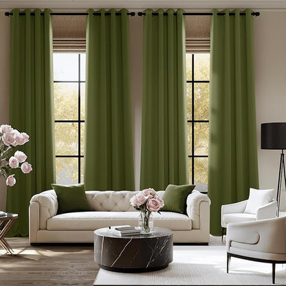 NICETOWN Room Darkening Draperies Curtains Panels, 2 Panels Olive Green W52 x L84