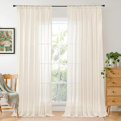 BGment Linen Curtains 84 Inch Length for Living Room, Light Beige Lightweight Rustic Country Window Drapes for Farmhouse Bedroom Decor Rod Pocket Textured, 2 Panels Set, Each 60 Inch Wide
