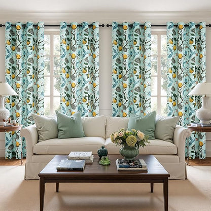 Topfinel 96 Inches Long Floral Curtains Unique Cottagecore Whimsical Vintage Pretty Fun Floral Hummingbird Patterned Double Sided Grommet Green Print Drapes Two Pages for Bedroom Living Room Dining