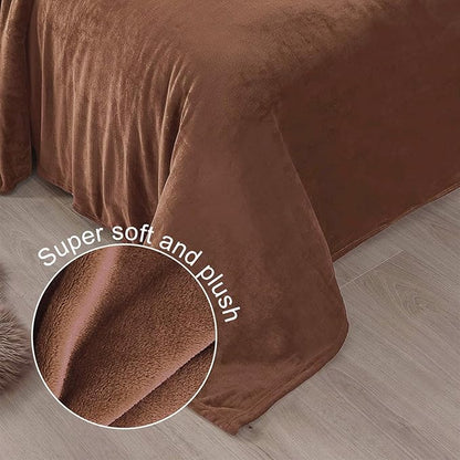 Exclusivo Mezcla Twin Size Flannel Fleece Velvet Plush Bed Blanket as Bedspread, Coverlet, Bed Cover (90x66 IN, Brown) Soft, Lightweight, Warm and Cozy