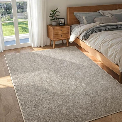 FinRèc 4x6 Washable Area Rugs for Bedroom Living Room, Low Pile Thin Rug Solid Color, Non-Slip Carpet Indoor for Home Decor (Light Tan)
