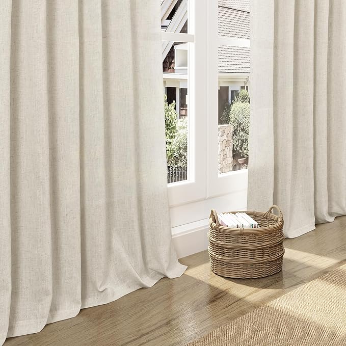 Nanspring Vanilla Linen Curtains for Living Room 72 Inches Long Luxury Light Filtering Semi Sheer Curtain Back Tab Modern Farmhouse Decor Elegant Coastal Drapes for Bedroom Office 52x72, 2 Panels