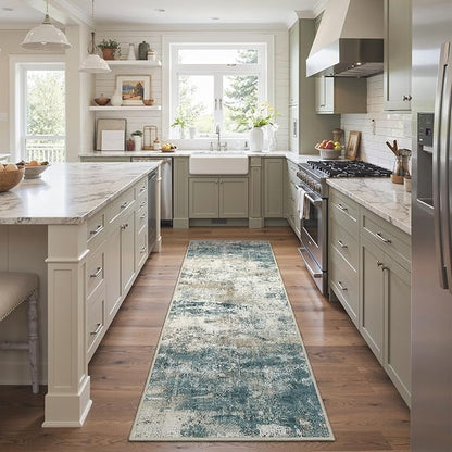 BEIMO Runner Rug for Hallway Kitchen, 2'6"x6' Machine Washable Runners Rug for Entryway, Soft Modern Abstract Throw Rugs, Low Pile Floor Cover with Non Slip Backing, Navy Beige
