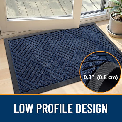 OLANLY Front Door Mat Outside Entrance 71x23, Absorbent, Heavy Duty Sturdy Natural Rubber Doormat Indoor Outdoor, Stain Fade Resistant, Non-Slip Low Profile Floor Mat for Entryway, Navy Blue Diamond