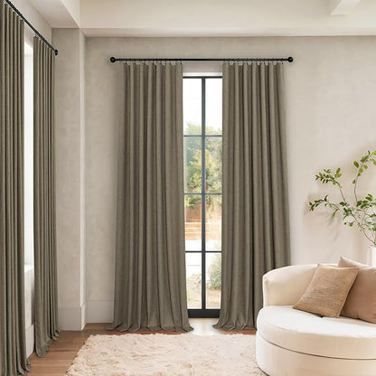Brown Room Darkening Curtains 96 Inch Long for Living Room Dining Back Tab Linen Blackout Drapes Rustic Neutral Energy Efficient Black Out Window Curtain Panels for Bedroom Home Office Earth Cottage