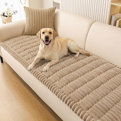 Smiry Couch Cover for Dogs Washable, Non Slip Fuzzy Pet Couch Covers for 3 Cushion Sofa Pet Friendly, Thick Soft Sofa Slipcovers Cushion Protector (Khaki, 27.6" x 82.7")