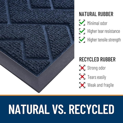 OLANLY Front Door Mat Indoor Outdoor Entrance, Waterproof All-Season, All-Weather Doormat, Sturdy Natural Rubber, Low Profile, Easy Clean Patio Porch Entryway Mat, Herringbone Brick (Blue, 29.5x17)